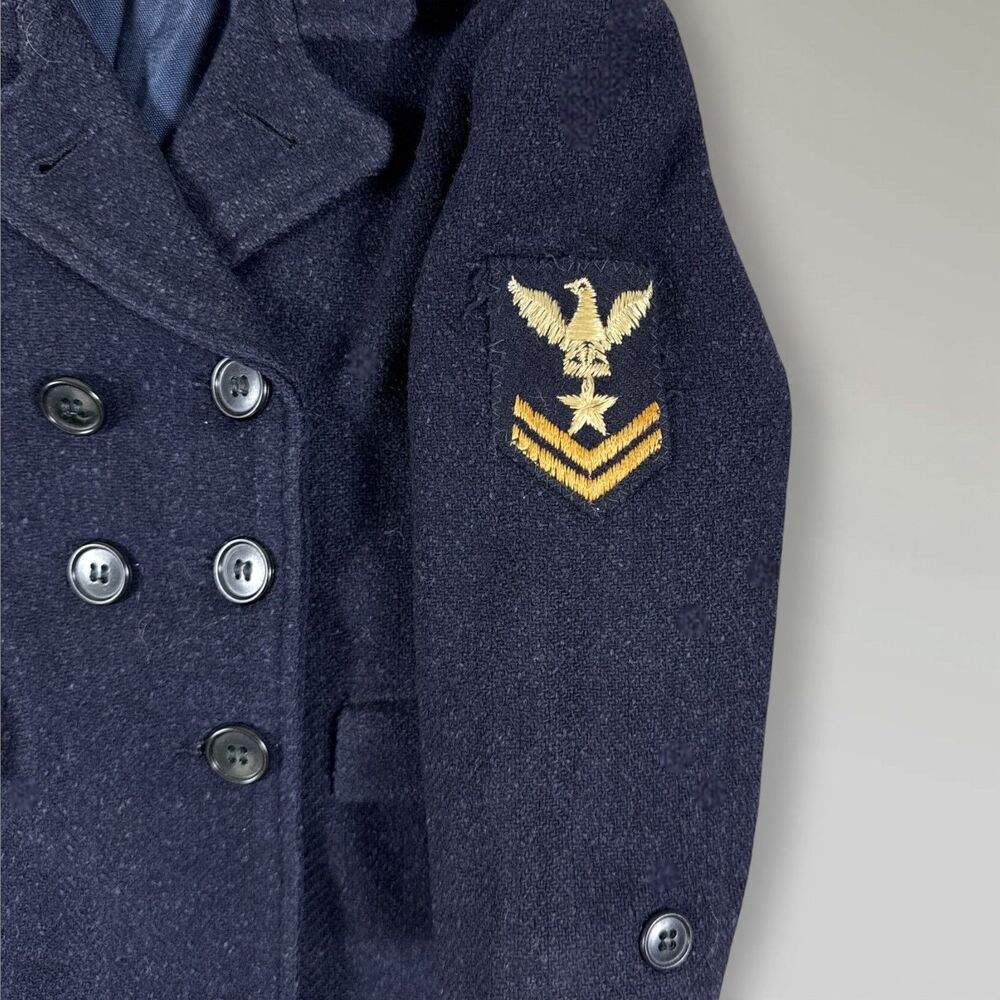 Vintage Little Boy's Wool Pea Coat Blue w/ US Navy Patch Size 2 read description - Picture 3 of 9